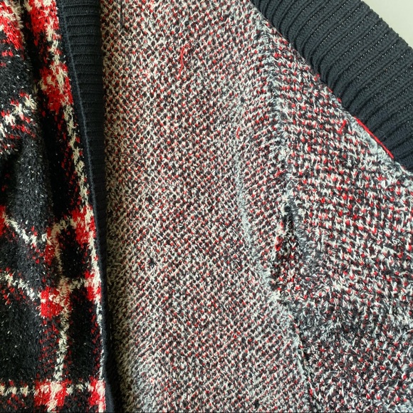 Express Oversized Open Front Plaid Knit Cardigan Black Red White Women's XS - Picture 5 of 7